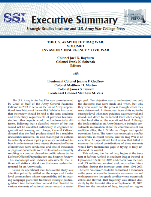 Executive Summary: The U.S. Army in the Iraq War, Vol. 1