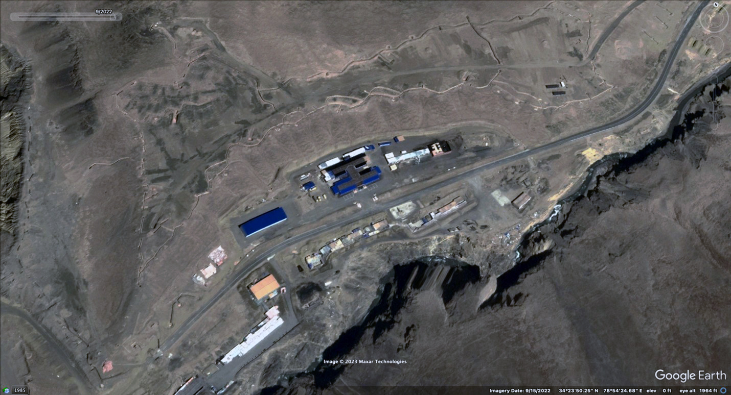 Recently constructed prefabricated facility for likely border defense unit about a mile north of the LAC, northwest of Gogra Pass, September 2022