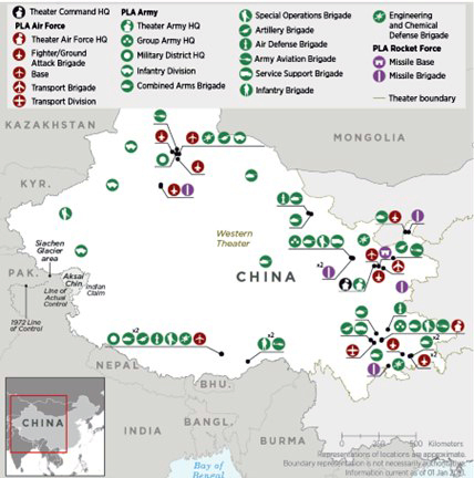 PLA unit locations in the Western Theater Command PLA unit locations in the Western Theater Command